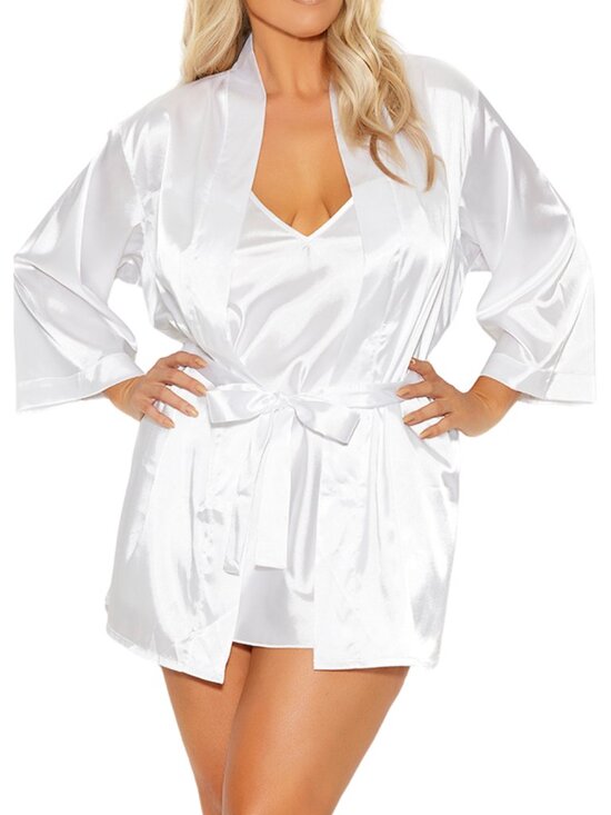 Elegant Moments Other - Plus Size White Charmeuse Kimono Robe Sexy Lingerie Robe